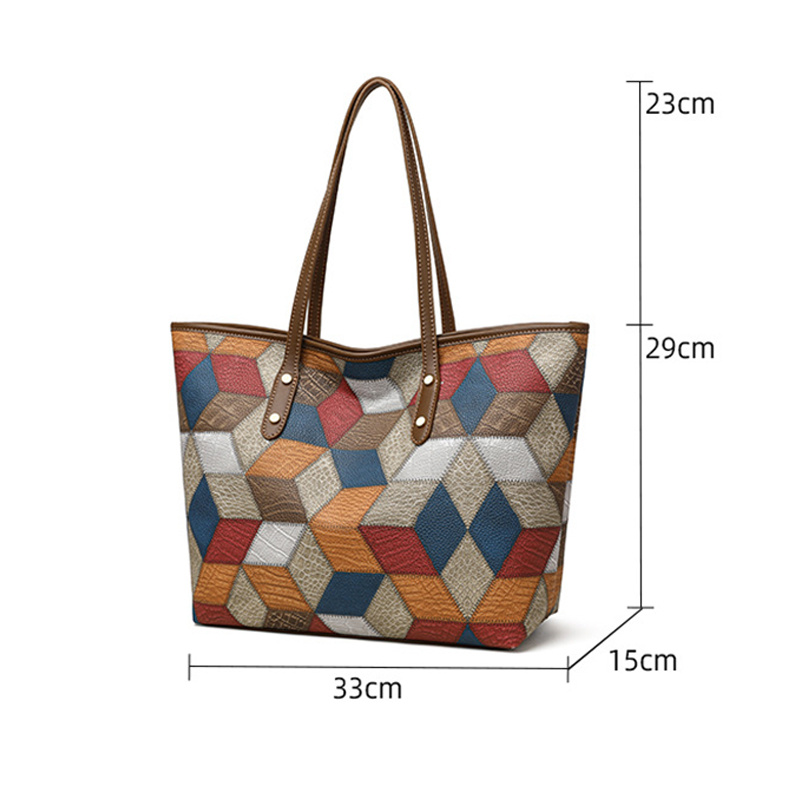 2024 New Women's Large Capacity Commuter Handbag Casual PU Leather Patchwork Tote Bag Fashionable Underarm Single Shoulder Bag