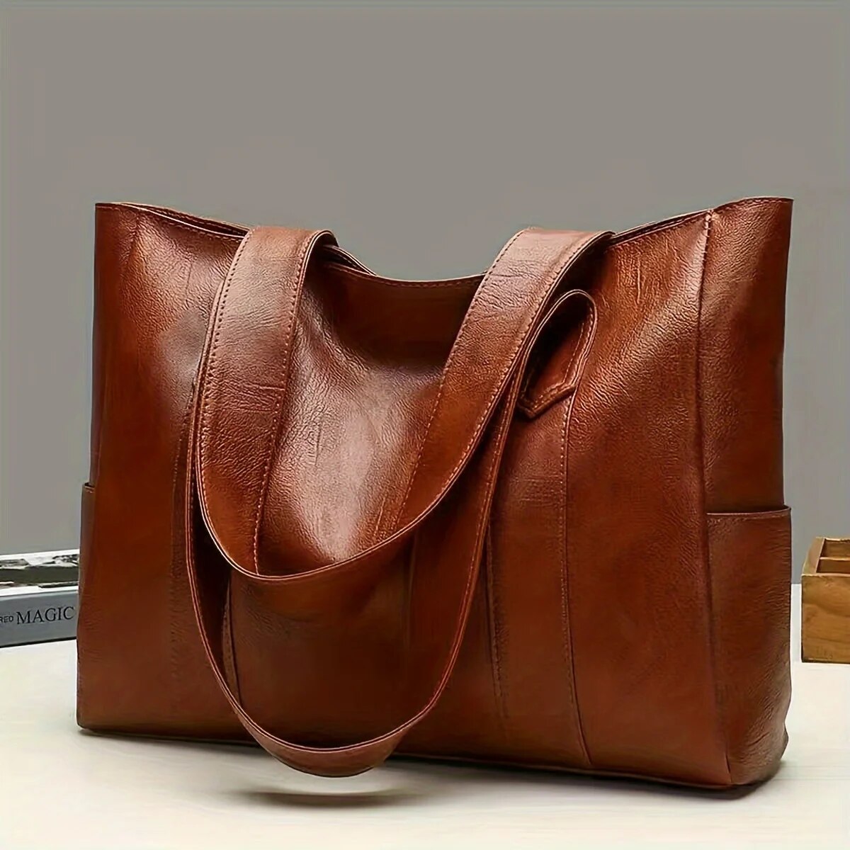 Female Big Soft Leather Satchel Bag Classic Solid Color Simple Casual Large Capacity Tote Single Shoulder Handbag Female Big Sof