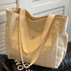Womens Canvas Shoulder Bag Beige Black Large Tote Bags for Women Solid Multi Pockets Work Bag