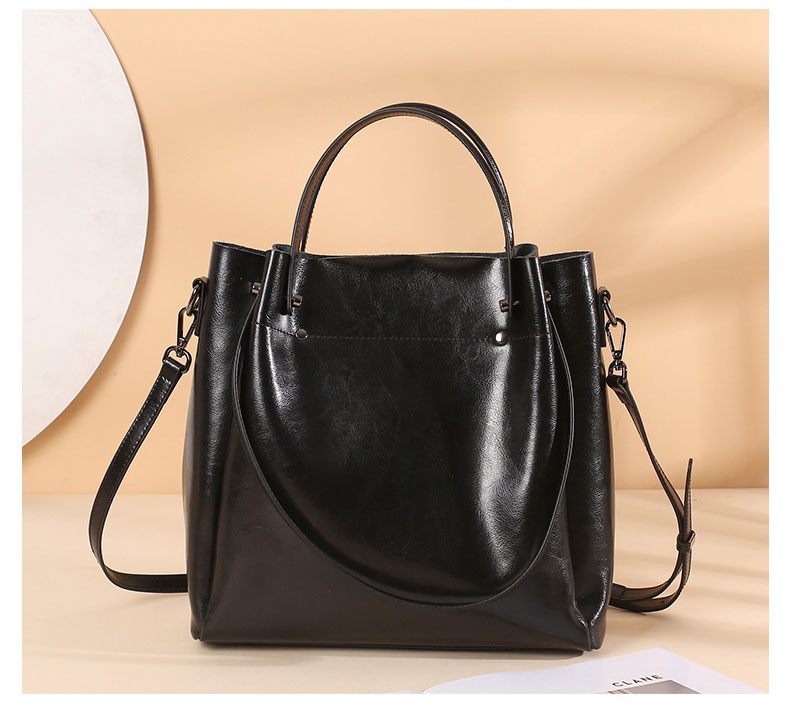 100% Genuine Leather Women Tote Bag Large Capacity High Quality Cowhide Women's Shoulder Bags Wrinkled Opening Fashion Handbag