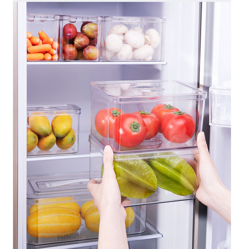 Choice-fun Kitchen Essentials High Quality Transparent Pet Stackable Food Kitchen Crisper Refrigerator Storage Fridge Organizer