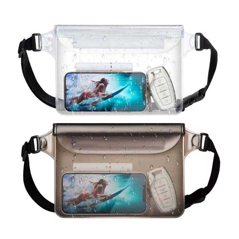 3 Layers High Waterproof Mobile Phone Bag Valuables Belt Bag For Beach Swimming Snorkeling with Adjustable Waist Strap Dry Bag