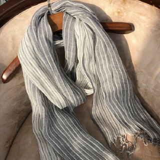 Spring And Summer Black And White Striped Linen Long Unisex Scarf