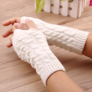 1 Pair Autumn Winter Women Knit Gloves Arm Wrist Sleeve Hand Warmer Girls Rhombus Long Half Winter Mittens Fingerless Gloves
