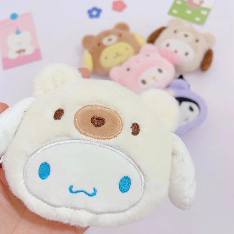 12cm Sanrio Kawaii My Melody Kuromi Cinnamoroll Kt Cat Plush Toy Keychains Small Pendant Coin Purse Headphones Storage Bag
