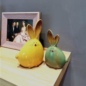 Ceramic Rabbit Figurines Easter Long Ear Bunny Ornament Desktop Animal Doll Home Office Room Decoration