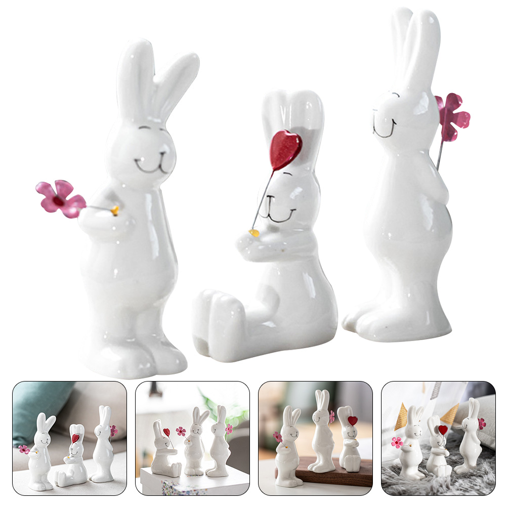 Rabbit Bunny Figurine Decor Ceramic Figurines Statue Easter Zodiac Year Sculpture Chinese Statues Mini Ornament New Ornaments