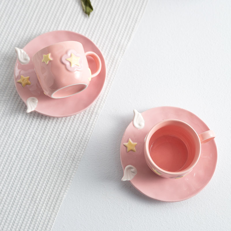 Ceramic Coffee Cup And Saucer Set Star Cup Lovely Afternoon Tea Drinkware Household Breakfast Milk Oatmeal Cup Pastry Dish