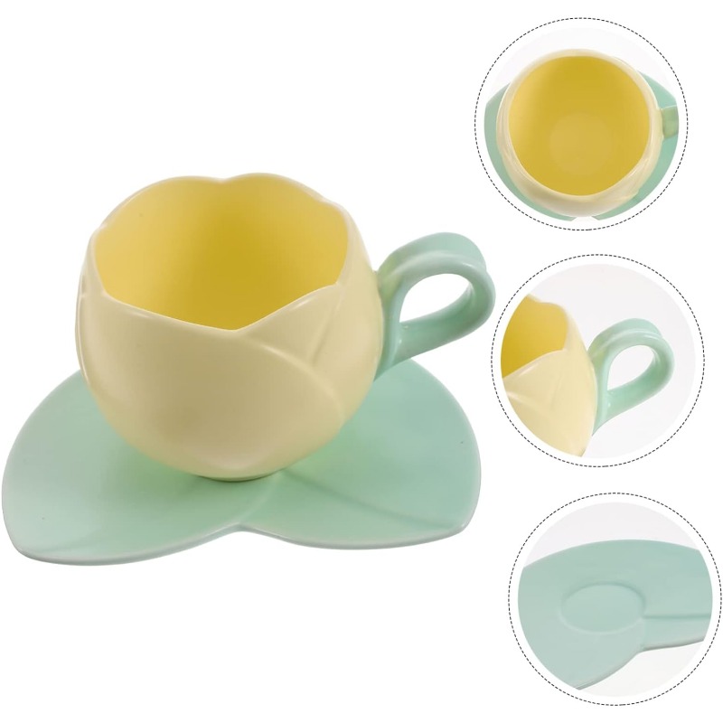 1 Set Tulip Cup Saucer Flower Shaped Ceramic Coffee Mug Unique Flower Cup Afternoon Teacup Girl Breakfast Milk Oatmeal Drinkware