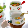 1pc Ceramic Bowl Cute Fruit Printing Soup Bowl Dessert Bowl Soup Crock With Handle Tableware Accessories Kitchen Tools