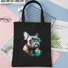 Women Canvas Tote Bags I Love Mom Dog Print Graphic Shoulder Bag Reusable Shopper Shopping Bag Fashion Lady Portable Handbags