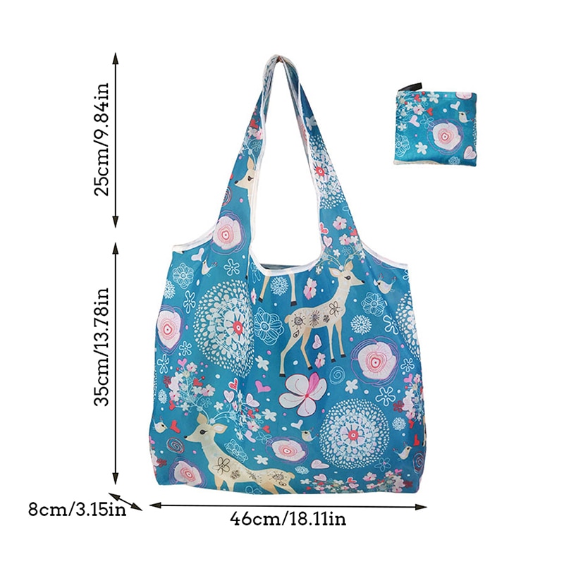 Foldable Shopping Bag Reusable Travel Grocery Bag Eco-Friendly Cute Animal Cat Cactus Lemon Printing Supermarket Tote Bag