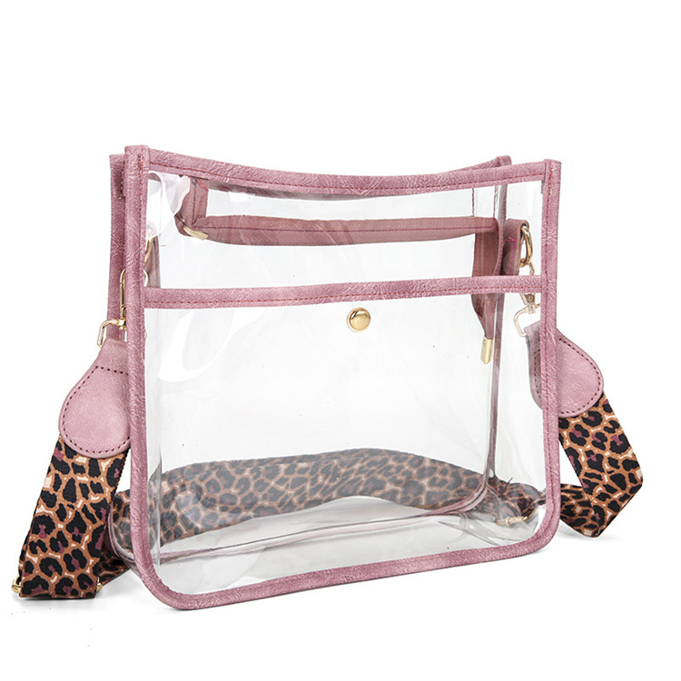 Western Style Leopard Cheetah Print Strap Women's Messenger Bag Transparent PVC Ladies Shoulder Crossbody Bag