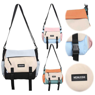 Unisex Student Messenger Bag Large Capacity Casual Shoulder Bag Contrast Color Simple Postman Bag for College Travel Business