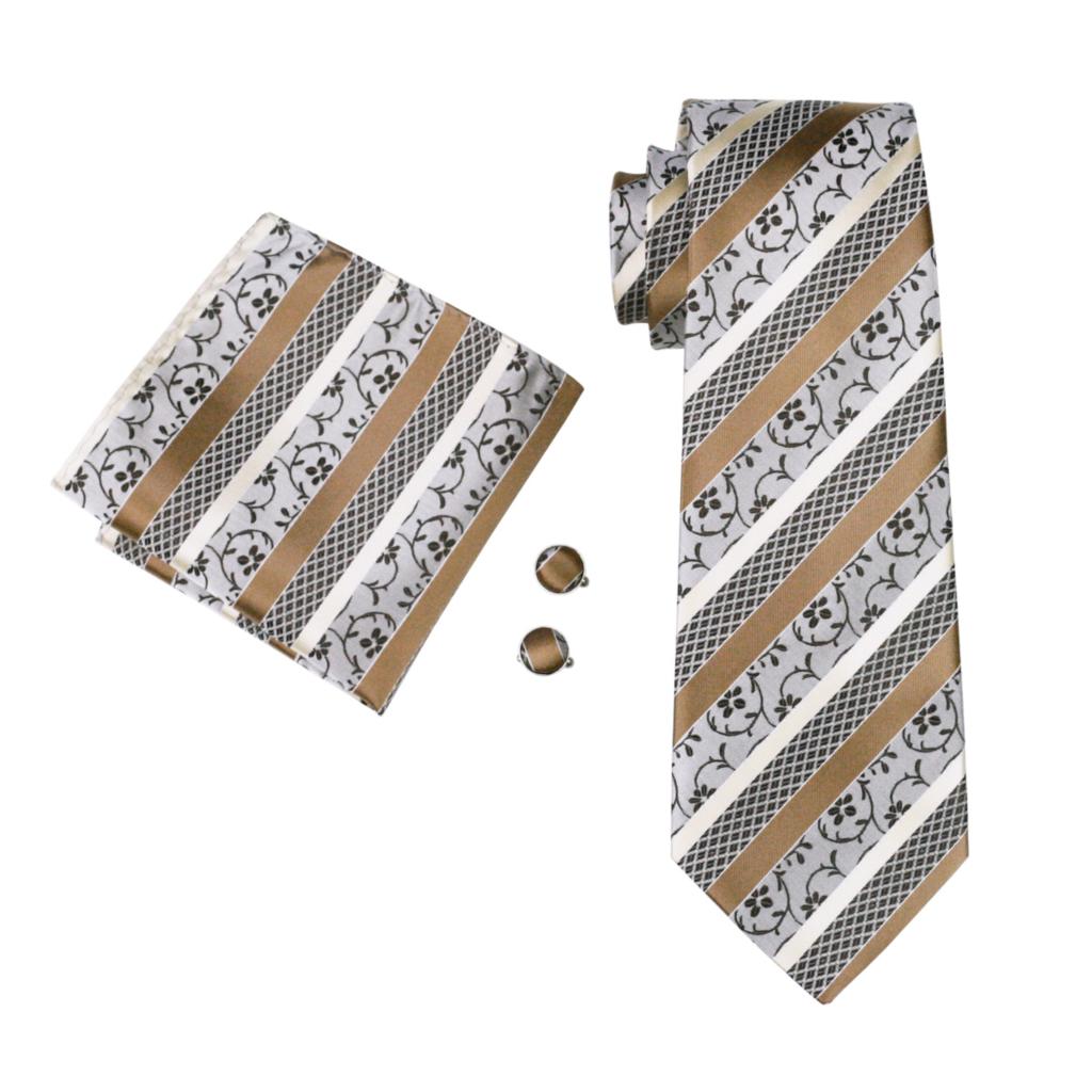 Designer Mens Necktie Striped Floral Paisley Silk Tie Pocket Square Cufflinks Neck Tie Ring Set Suit Wedding Business
