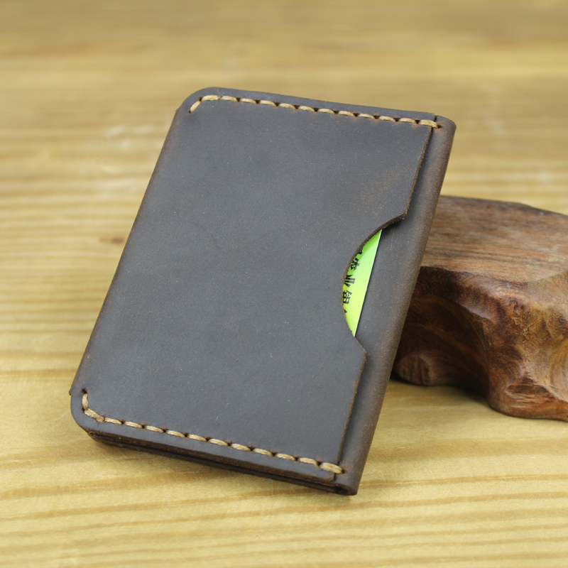 Handmade Vintage Crazy Horse Genuine Leather Card Holder Credit Card Wallet Leather Small Purse Organizer Business Card Holder