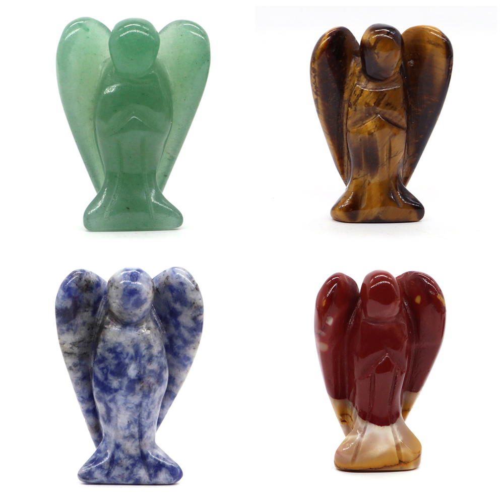 Guardian Angel Statue Natural Amethyst Lapis Lazuli Hand Carved Crystal Crafts Healing Reiki Stone Figurine Home Decoration 1.5"