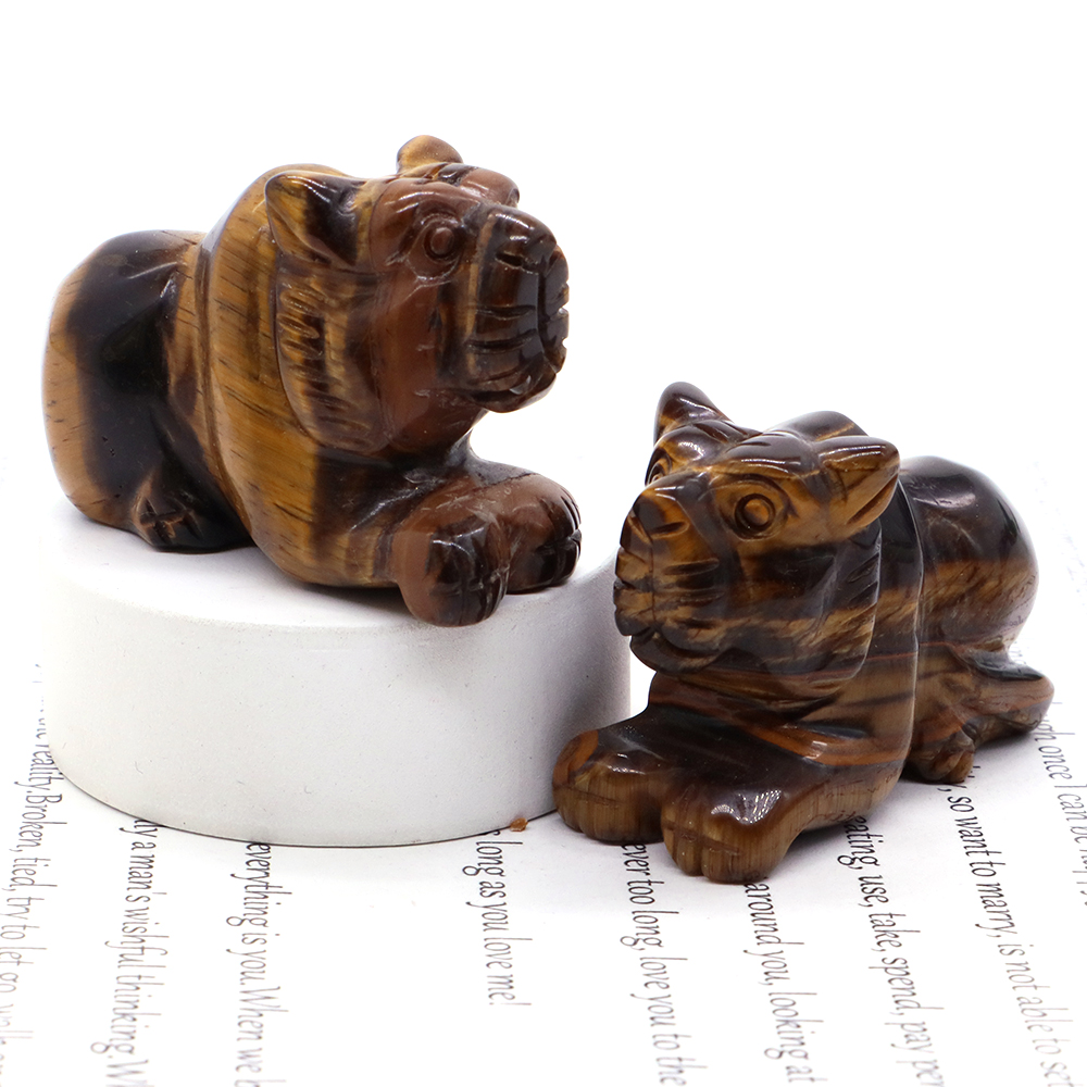 2" Tiger Statue Natural Stones Healing Crystal Quartz Carving Reiki Animal Figurine Amethyst Crafts Home Decoration Lucky Gift