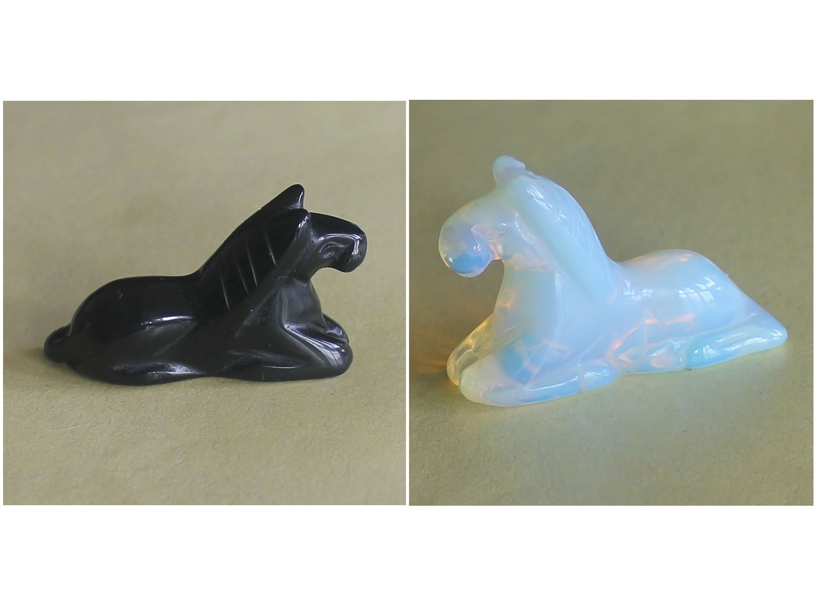 Hand Carved Gemstone Crystal White Opalite Black Obsidian Horse Figurine Animal Carving