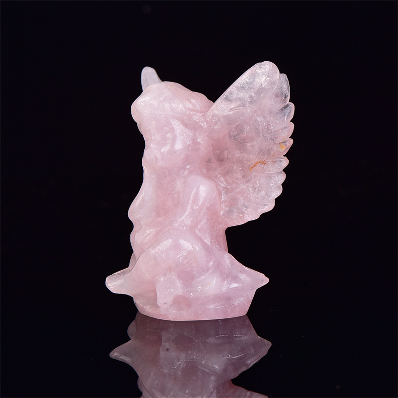 8.3cm Natural Rose Quartz Angel Carving Crystal Reiki Healing Figurine Trinket Craft Gift Home Decoration 1pcs