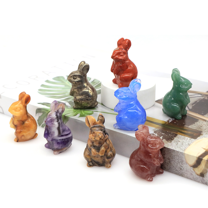 1.5" Rabbit Figurine Natural Stone And Crystals Rose Quartz Carving Animals Statue Healing Gemstone Craft Gift Home Decoration