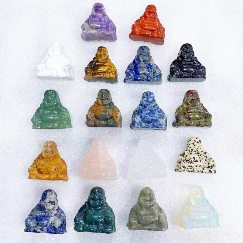 1.5‘’ Crystal Buddha Figurine Natural Stone Carved Statue Crafts Trinket Reiki Healing Gemstone Meditation Home Decoration Gift