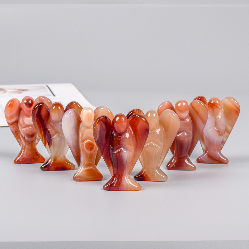 Agate Angel Figurine Mini Gift Crystal Stone Carnelian Angels Healing Office Decor Mascot Good Lucky Chakra Home Decoration