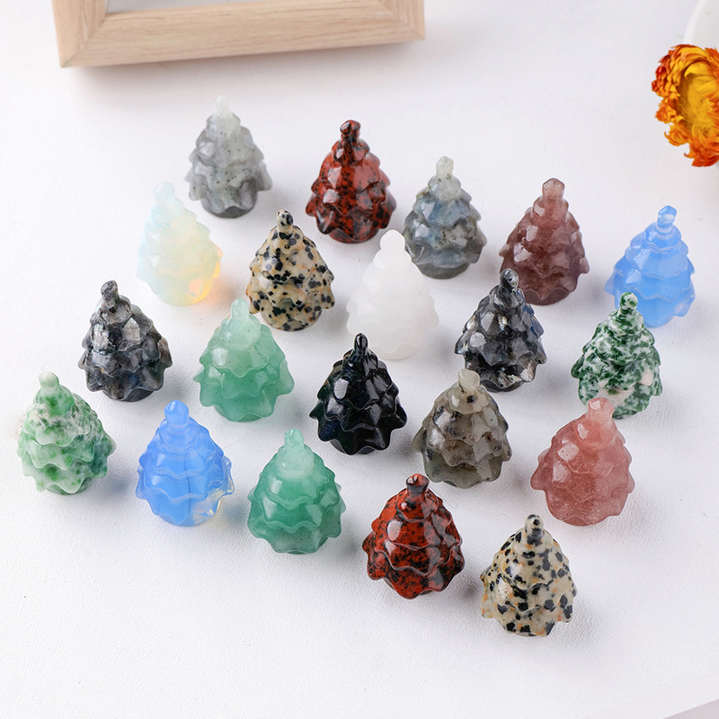 Natural Gemstone Carving Crystal Crafts Christmas Tree Statue Home Decoration Minerals Reiki Gift Party Room Decor