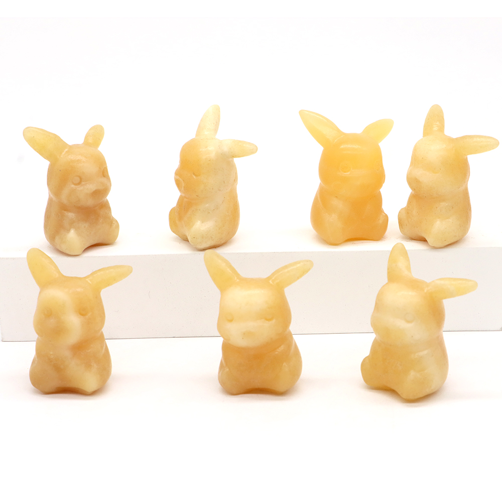 1.5" Natural Stone Yellow Jade Cute Cartoon Anime Carved Figure Healing Crystal Fancy Animal Statue Birthday Decor Home Ornament