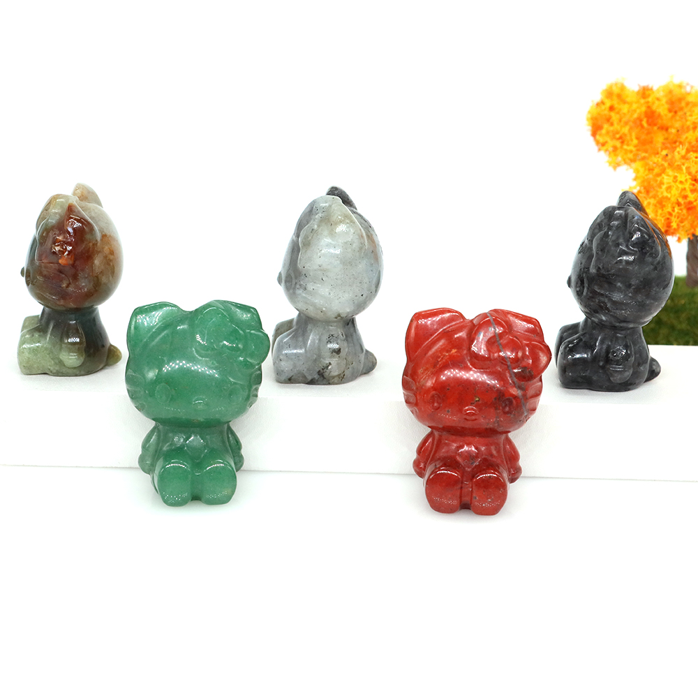 1.4" Cute Cartoon KT Cat Statue Natural Healing Crystal Stone Carved Movie Fantasy Crafts Home Decor Christmas Children Gifts