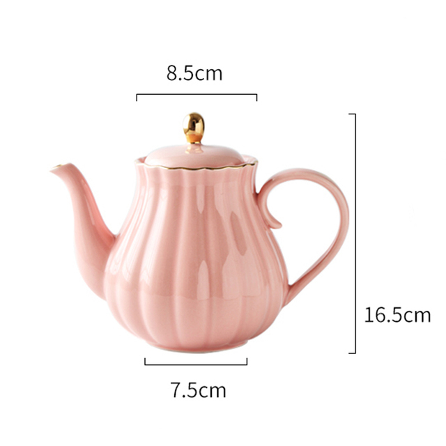 Ceramic Teapot Pumpkin Shape Hand Painted Gold Bone China Teapot With Tea Strainer Elegant Tea Pot Set 1L