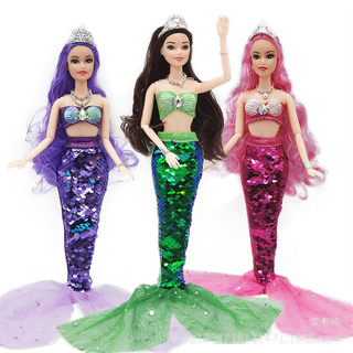 11 Inch Mermaid Doll Full Set Multi Joints Movable 30cm Height Doll with Sequin Skirt Suit Girls Dress Up Toys