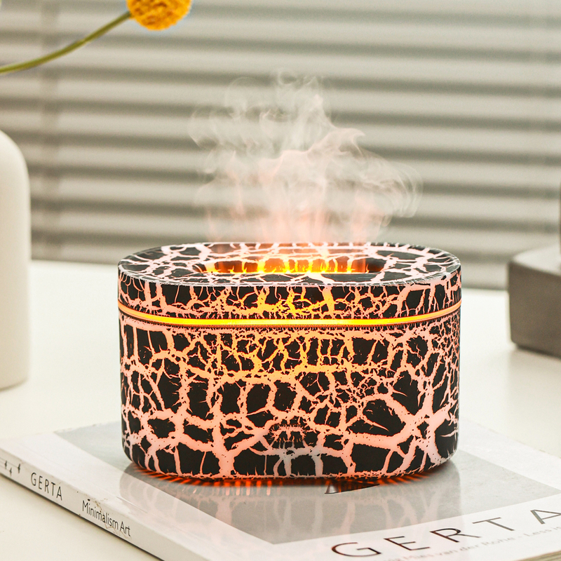 Customized Led Light Mini Portable 3D Flame Aromatherapy Air Humidifier Purifier Ultrasonic Volcanic Crack Planet Aroma Diffuser