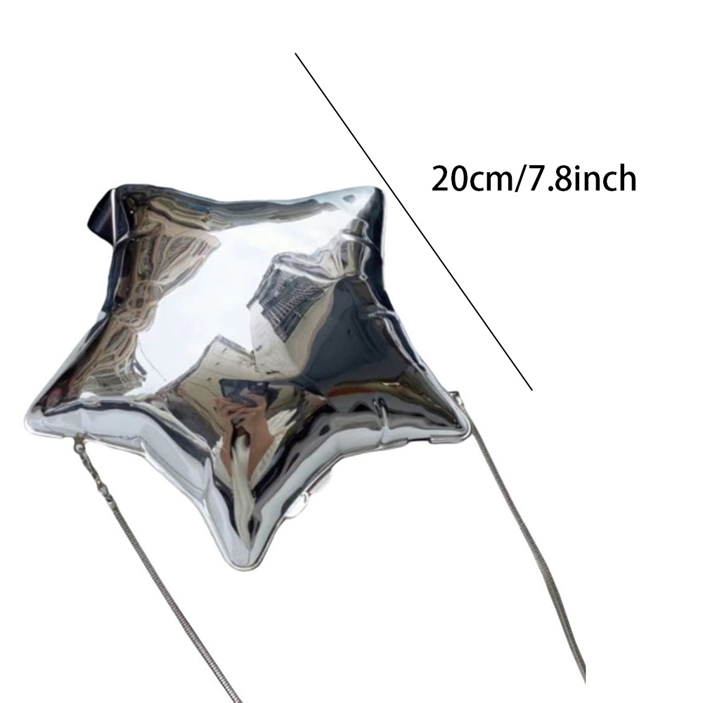 1Pc Nice Design Gold And Silver Chain Women's Evening Bags 2024 New Bright Face Five Pointed Star Shoulder Bag Funny Party Bag