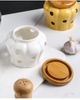 Ceramic Garlic Ginger Jars Wooden Lid Refined Storage Tank Candles Jars Home Kitchen Solid Color Organizer Box Storage Container