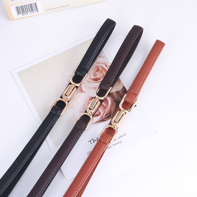 Adjustable PU Leather Ladies Dress Belts Skinny Thin Women Waist Belts Strap Gold Color Buckle Female Belts