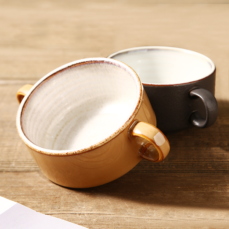 Wholesale Glazed Ceramic Smooth Dinnerware Dining Bowl Japanese Double-ear Small Soup Bowl Dessert Bowl