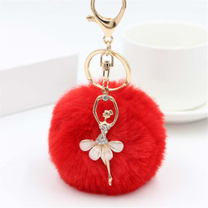 Dancing Girl Plush Toys Keychain With Large Pompom Charm Cute Plush Ball Key Chain For Women Car Bag Key Holder Girl Accessories