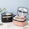 Double Layer PU Cosmetic Bag Large Capacity Portable Storage Bag Waterproof Travel Toiletry Bag