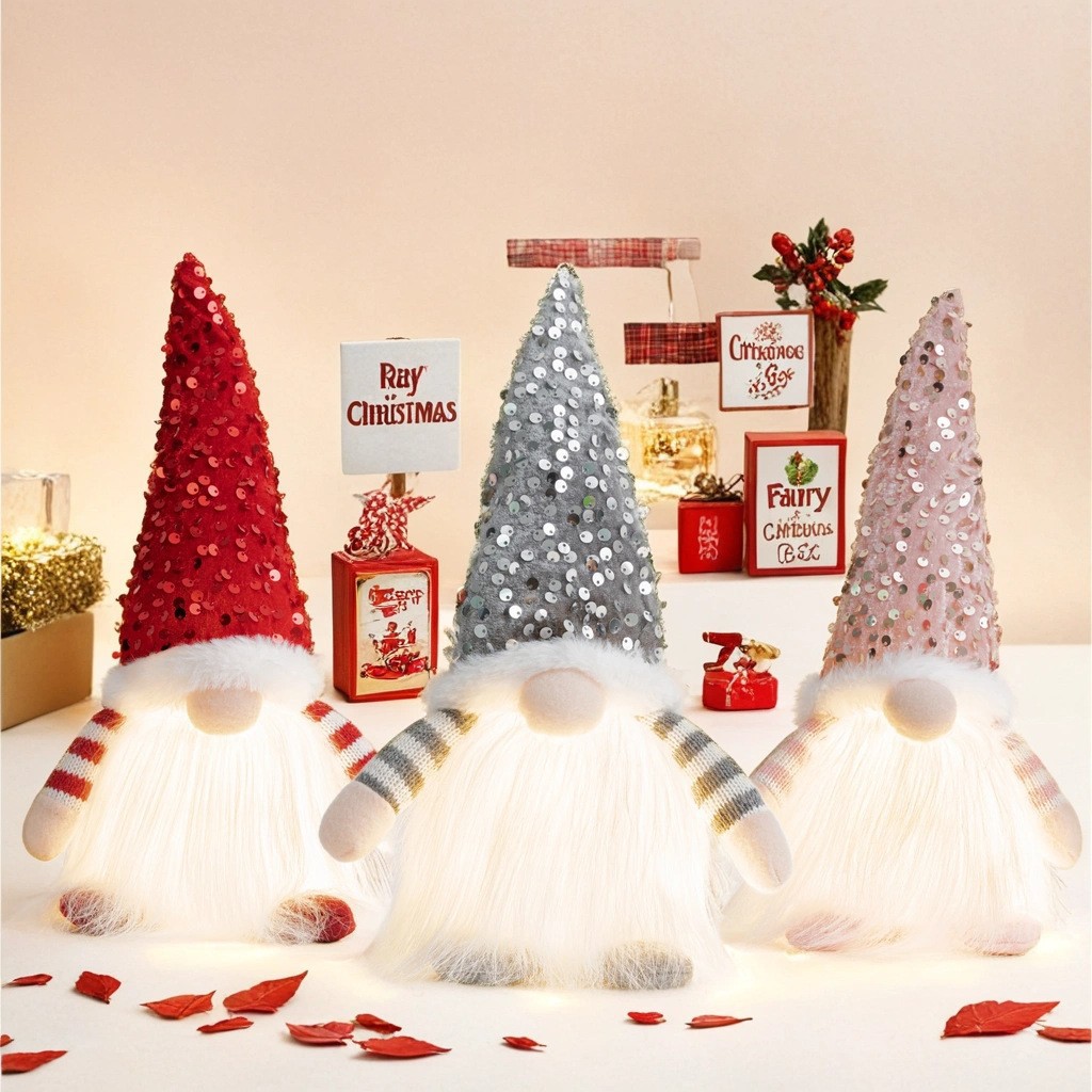 Christmas Faceless Doll Decorative Glitter Hat Glowing Ornament Cute Dwarf Rudolf