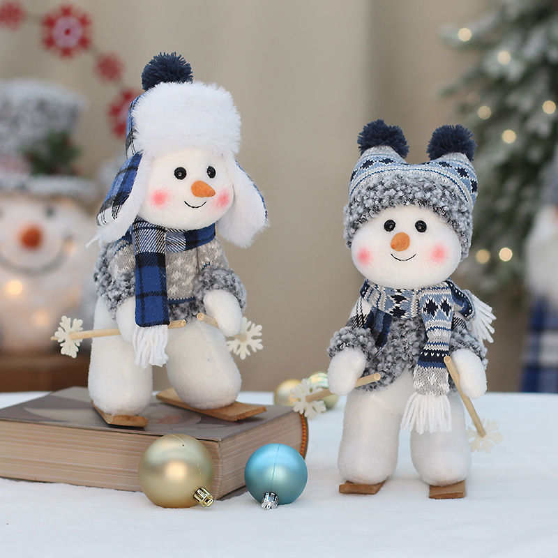 Christmas New Product Blue Fabric Doll Cute Skiing Swinging Snowman Decoration Pendant Holiday Gift