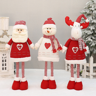 28.3-inch Leg Stretchable Knitted Fabric Santa Claus Snowman Deer Figurine New Year Holiday Decoration Ornament