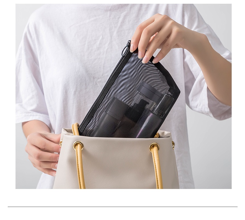1pcs Transparent Mesh Zipper Cosmetic Bag Women Necessary Organizer Fashion Small Large Black Toiletry Bags Makeup Pouch Case