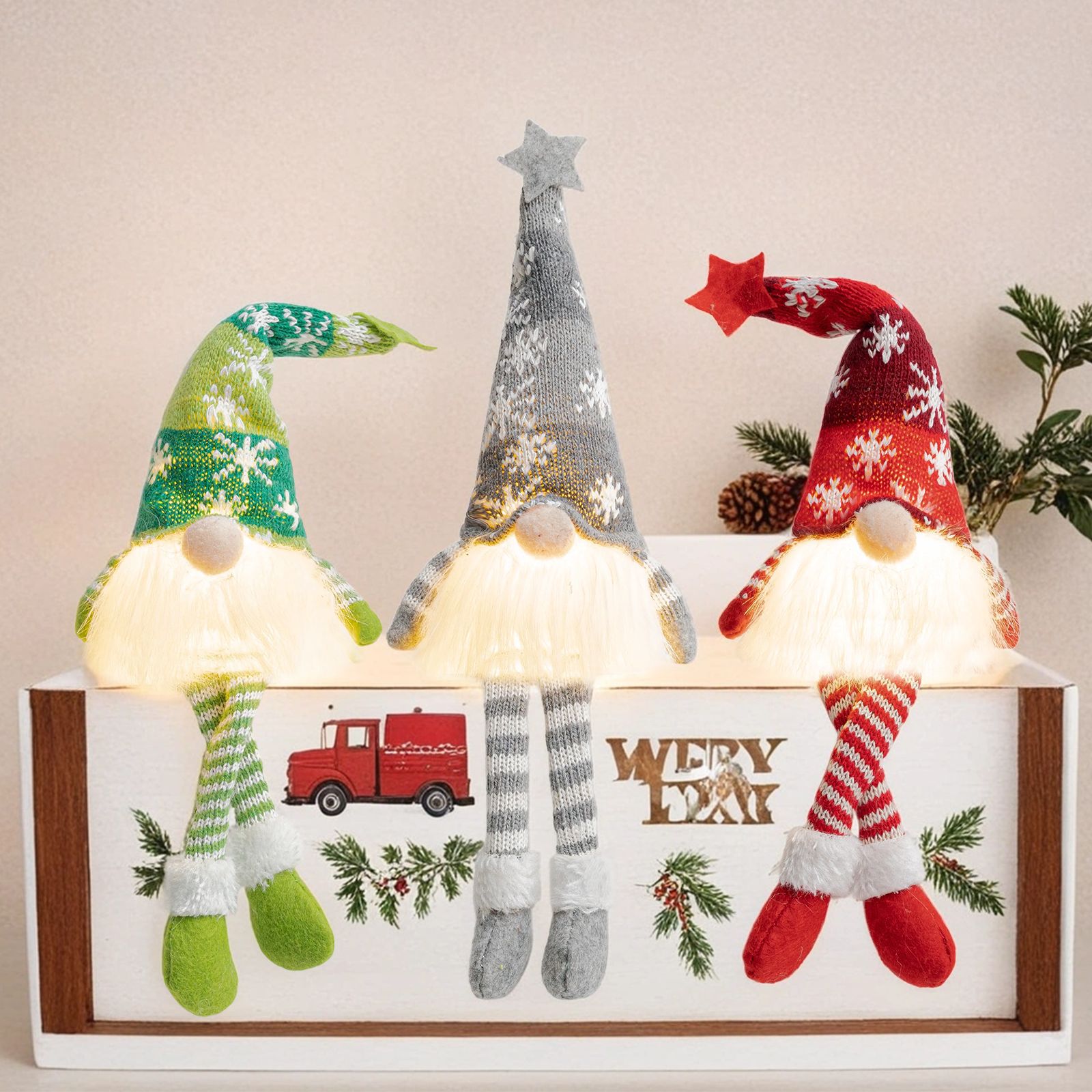 Christmas Faceless Doll Knitted Hat Glowing Forest Elderly Ornament Cute Rudolf Decoration