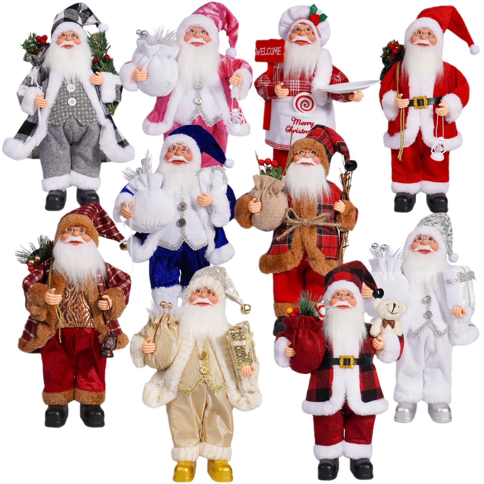Christmas 12 Inch Santa Claus Doll Standing Posture Santa Claus Doll Window Decoration Supplies Gifts