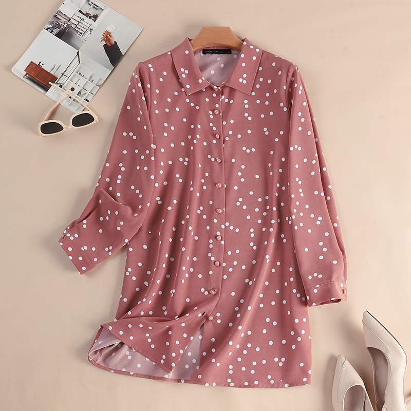 Autumn Polka Dots Printed Muslim Blouse Woman Fashion Eid Mubarek Tops Vintage Holiday Chemise Women Casual Turkey Shirt