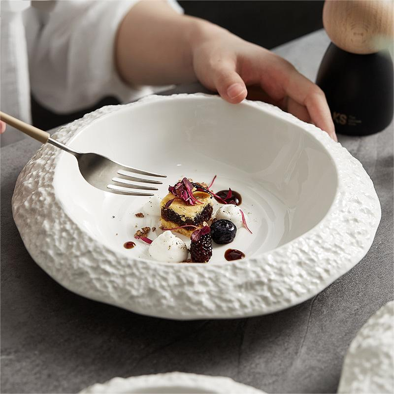 Rock Grain Ceramic Plate Home Gourmet Main Dish Plate Nordic Hotel Restaurant Tableware Creative Fruit Steak Dessert Cake Plate