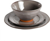 Round Reactive Glaze Terra Cotta Dinnerware Set, Service for Four (12pcs), Grey