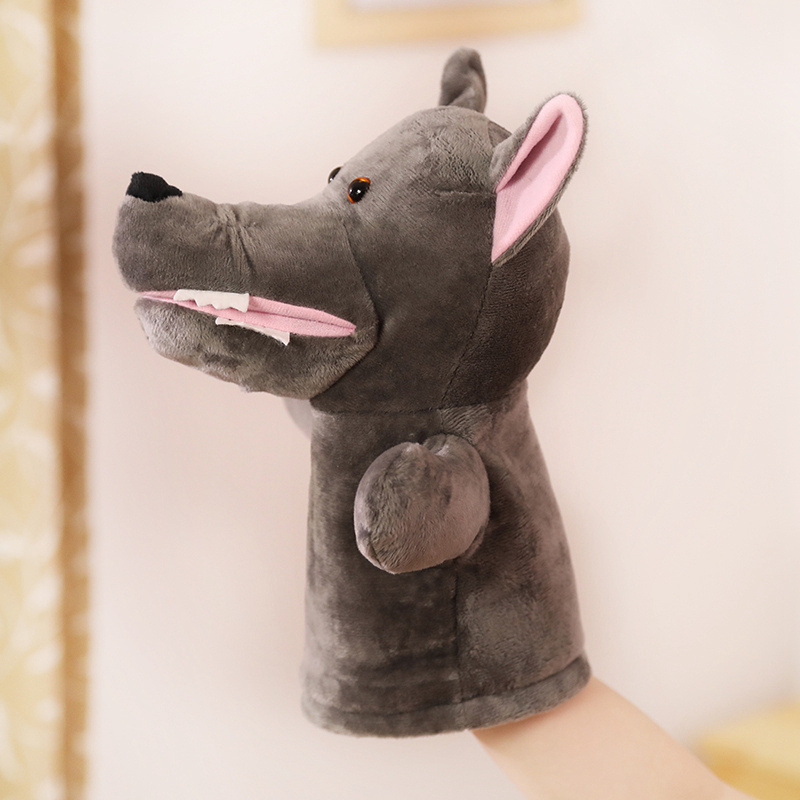 Animal Plush Hand Puppets Childhood Kids Cute Soft Toy Big Grey Wolf Shape Pretend Playing Dolls Gift For Children