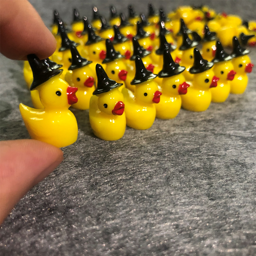 5/10pcs Mini Resin Halloween Witch Hat Duck Miniatures, Tiny Fairy Garden Ornament, Micro Landscape Craft Decoration